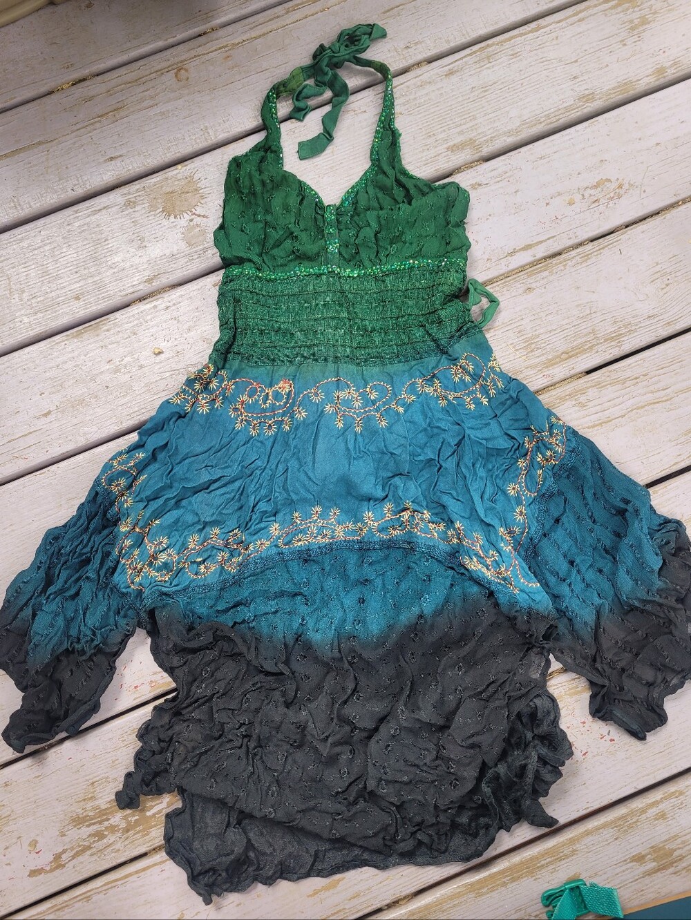 Whimsical Boho Fairy Fae Fesival Dress Halter Style Free Size Flowy Earthy